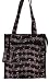 Black Microfiber Zip Close Music Note Tote Bag with pink notes, clefs, symbols