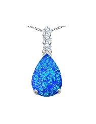 Original Star K (tm) Large 14x10mm Pear Shape Created Blue Opal Pendant in 925 Sterling Silver