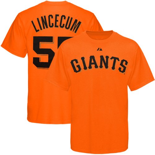 Majestic San Francisco Giants #55 Tim Lincecum Orange Player T-shirt (Large)
