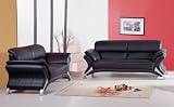 Contemporary Furniture Elegant Black Leather Sofa Loveseat Set