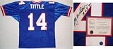 YA Tittle Signed Blue Custom Jersey w/HOF'71