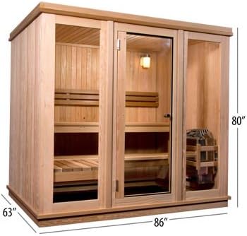Steam Sauna for 6-Person by Almost Heaven Bridgeport Features Tempered Full Glass Door, Built-In Ventilation, Interior LED Light, Upper Bench and Two Lower Seats, Perfect for Indoor Relaxation