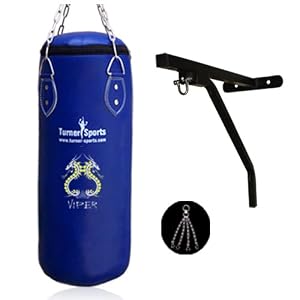 Kickboxing Rexion Punch Bag Filled With Free Chrome Plated Chain And Punchbag Wall Bracket Heavy Duty Metal 2 Pieces With Complete Fitting Artificial Leather Blue 2 Feet