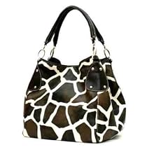 Black Large Giraffe Print Faux Leather Satchel Bag Handbag