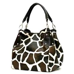 Brown Giraffe Designer Inspired Animal Print Handbag Purse Bag Tote