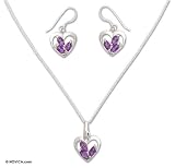 Amethyst jewelry set, 'Heart Sparkles' 0.6 W 1.2 L
