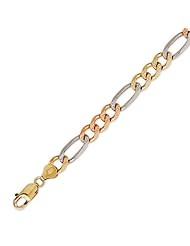 14K Solid 3 Tri Color Gold Figaro Chain Bracelet 8.5mm (21/64 in.) - 8.5 in.