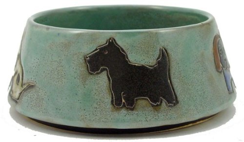MARA STONEWARE COLLECTION - Large 48 Oz. Pet Feeding Or Water Dish Green Bowl - Abstract Puppy Dog Design