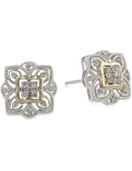 S&G Sterling Silver and 14k Yellow Gold Vintage Design with Diamond Accent Stud Earrings (0.13 cttw, I-J Color, I2-I3 Clarity)