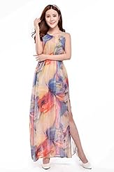 Sexy V-neck Chiffon/Jersey/Knit Floral Print Spring Summer Maxi Dress 
