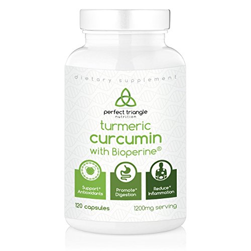 Turmeric Curcumin with BioPerine by Perfect Triangle, 120 Count, 600mg Veggie Capsules, Tumeric 95% Curcuminoids with Pepper Piperine Dietary Supplement, Extra Strength 1200mg Serving