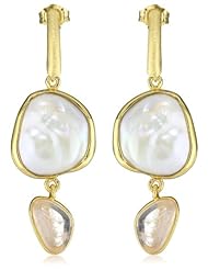 TARA Pearls Sterling Silver 18k Yellow Gold Plated Freshwater and Morganite Earrings