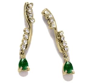 Gioie Boucles d'Oreilles Femme en Or 18 carats Jaune avec Emeraude et Diamant H/SI, 3 Grammes