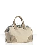 Prada natural canvas crystal cluster medium kisslock satchel