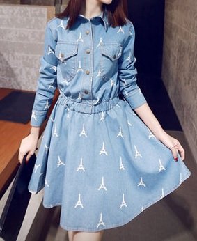 Sta.ANA(サンタ・アナ） 春 デニム ワンピース エッフェル塔 柄 選べる 3サイズ