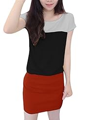 Round Neck Cotton/Polyester Dolman Colorblocking Stretchy  Dress