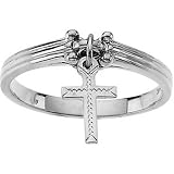 14K White Gold Dangle Cross Ring