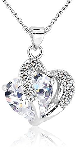 Leaf Heart Ladies Swarovski Element Amethyst Red Pink Blue White Crystal Heart Silver Pendant Necklace.+ Earring Set . Singapore Chain '18 inch . For Women Girls (White)