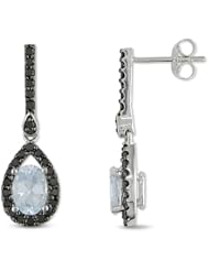 10k White Gold Aquamarine and Black Accent Diamond Earrings (0.43 Cttw)