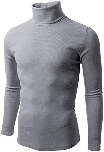 Doublju Mens Long Sleeve Cotton Turtleneck Pullover Shirt, GrayMedium