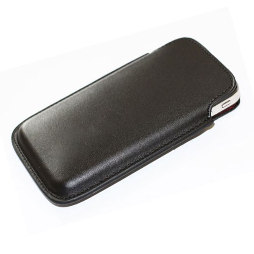 Rasfox Black Genuine Leather Pouch Cover Case For Apple iPhone 4 4S