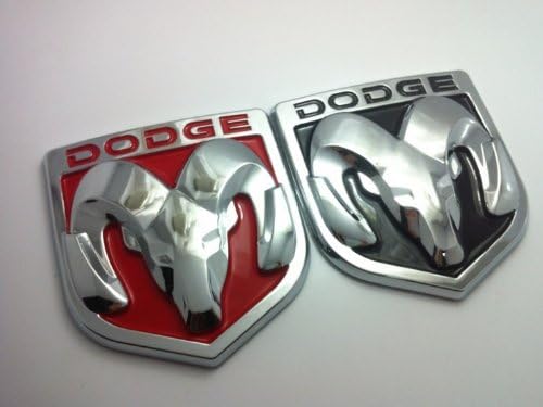 Autanic Dodge Front Ram Head Emblem 3D Car Emblem Decal Badge Sticker Chrome Alloy Black / Red L Size