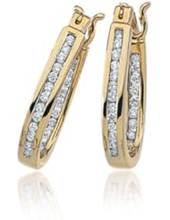 1/3 Carat, Channel Set Diamond Hoops - 14 Karat Yellow Gold