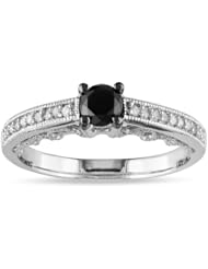 Sterling Silver Black and White Diamond Fashion Ring (0.5 cttw, H-I Color, I1-I2 Clarity)