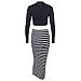 Missord Long Sleeve Black And White Striped Bodycon 2 Piece Dress Medium Black