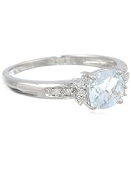 Sterling Silver Aquamarine and Diamond Ring (0.05 cttw, G-H Color, I2-I3 Clarity)