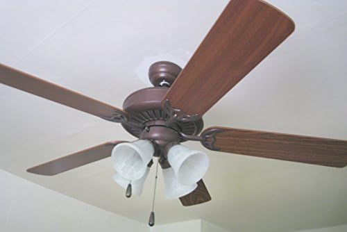 52" Dual Mount Golden Brozne Ceiling with Alabaster Globe and Oak/ Cherry Reversilbe Blades