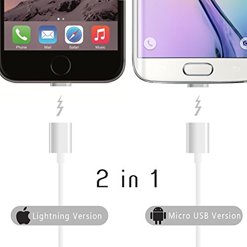 Magnetic Charging adapter, Stouch 2 in 1 Magnetic Charger Cable Adapter for Android Micro USB and Lightning Apple iPhone Galaxy HTC MOTO Nexus Etc (Magnetic 2in1 Adapter Silver)
