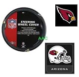 2-Piece Arizona Cardinals Automotive Interior Gift Set - One Official NFL Licensed Steering Wheel Cover and One Official NFL Licensed Team Helmet Logo Air Freshener Pine Forest Scent