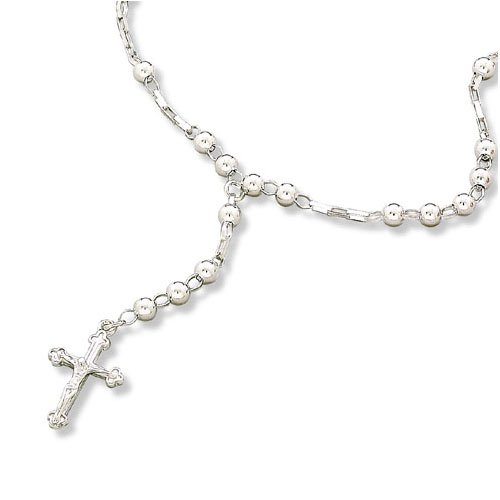 16 + 2 Inch Sterling Silver Rosary Necklace