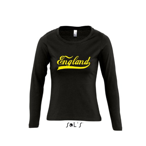 England Oldschool LÄNDERSHIRT EM / WM FAN Trikot – Damen Langarm Longsleeve T-Shirt S-XL , Deep black – gelb , S