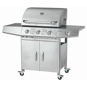 Deluxe 3 Burner Plus 1 Side Burner Gas BBQ Barbecue Stainless Steel with Regulator Hot Plate Warm Racking and Waterproof Cover