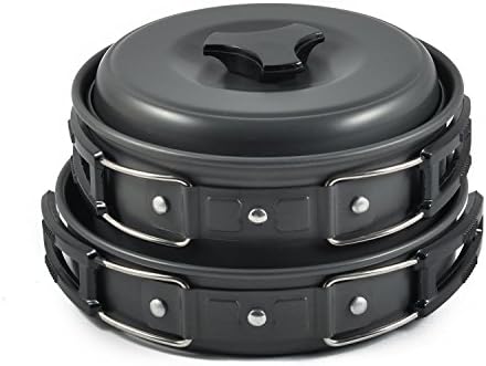 Camping Cookware Mess Kit Lightweight Non-Stick Pot Kit 8 Pieces Durable Cooking Equipment for Outdoor Camping, Hiking