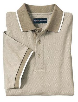 NEW Port Authority - Twill Interlock Sport Shirt with Stripe Trim Khaki Ivory-2XL