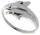 Sterling Silver Double Dolphin Polished Ring