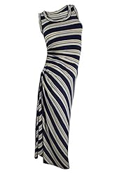 Striped Print Linen/Rayon/Spandex/Knit Ruched Maxi Dress 