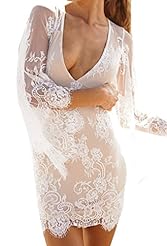 V-neck Checkered Print Bell Sleeves Polyester/Spandex Spring Summer Winter Lace Mini Dress 