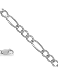 14k Solid White Gold 2.6 mm (7/64 Inch) Figaro Link Anklet 10" w/ Lobster Claw Clasp