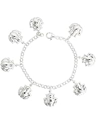 Sterling Silver Frog Charm Bracelet, 7/8" (23mm) wide