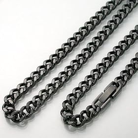 【クリックで詳細表示】チタンブラックネックレス 喜平50cm 5.7mm巾 ブラックチェーン (DLC高硬化加工) TITAN ネックレス 50cm： ジュエリー通販