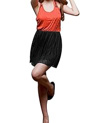 Stretchy Lace Shirred Elasticized   Waistline Chiffon/Cotton/Polyester Sleeveless Scoop Neck Mini Dress 