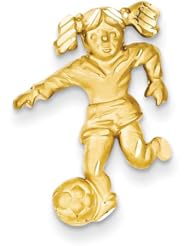 14k Solid Satin Diamond-cut Open-Backed Girl Soccer Player Charm Cyber Monday Special