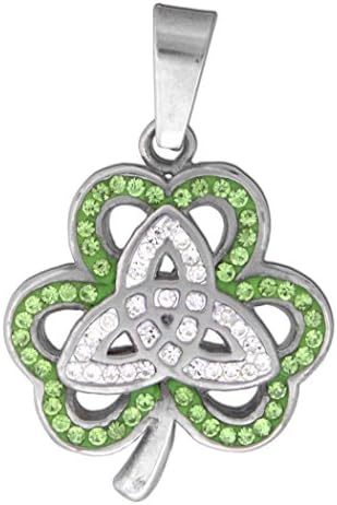 Stainless Steel Shamrock/Trinity Knot Pendant with Cubic Zirconia