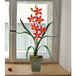 New Nearly Natural Cymbidium Silk Orchid Flower Arrangement Scarlet Beautiful Amazing Attractive