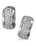 18K White Gold Huggie Hoop Earrings Enhanced with Pave Set Diamonds