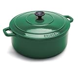 World Cuisine Round Enamel Cast Iron Dutch Oven 5 1/2 Quart with Lid, Green